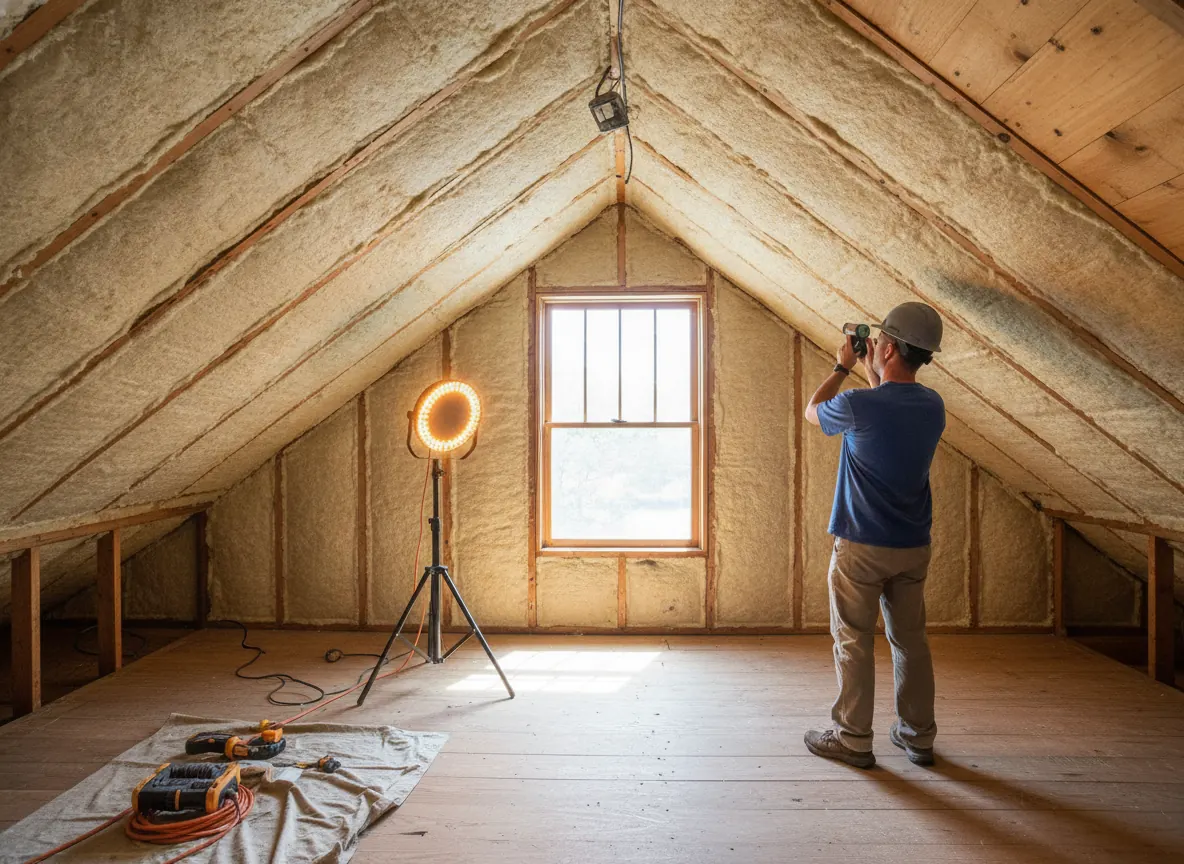 Flashlight inspection of roof sheathing in an attic